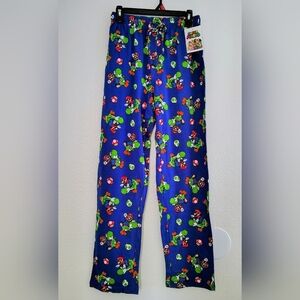 Super Mario Men’s Lounge Pajama Pants – Blue Yoshi & Mario Print – Size S – NWT